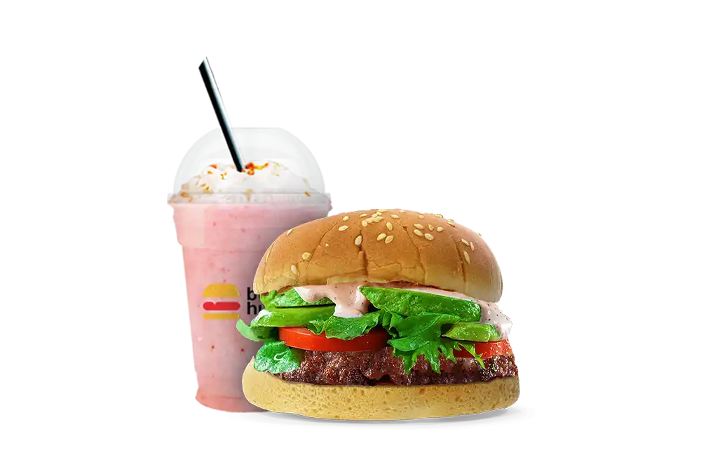 Avocado Burger with Strawberry Shake